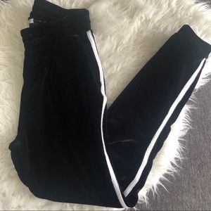 Black Velour Velvet Striped Sweats